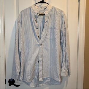 King Ranch Vintage Blue and White Pinstripe Button Down 100% Cotton Shirt Size M